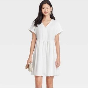 White Linen V-Neck Dress